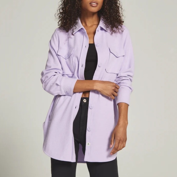 GOOD AMERICAN Oversized Shacket Terry Lavender Purple Big Button Collar OSFM - Picture 2 of 11